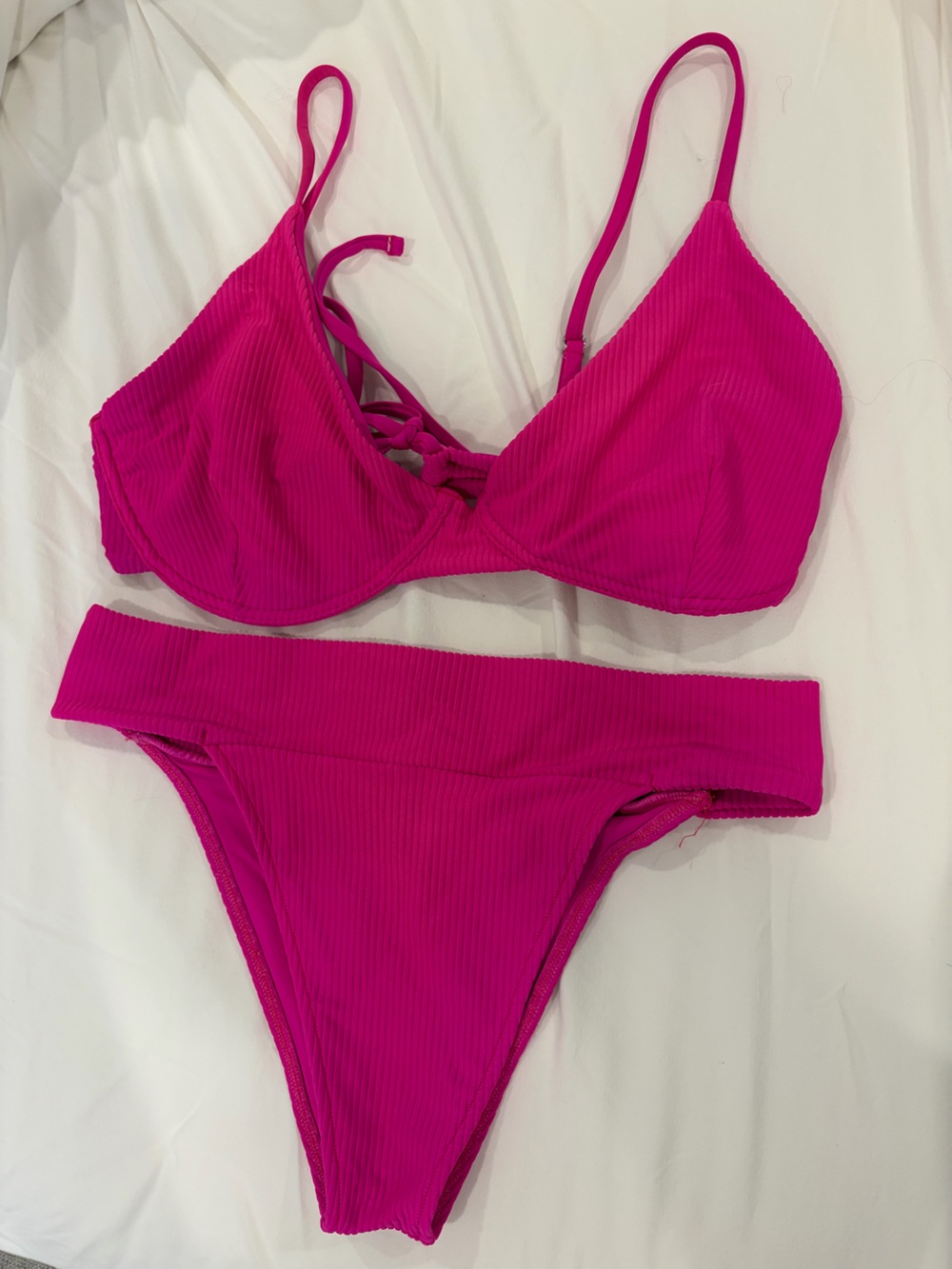 JMP the Label Ribbed Bikini in Hot Pink